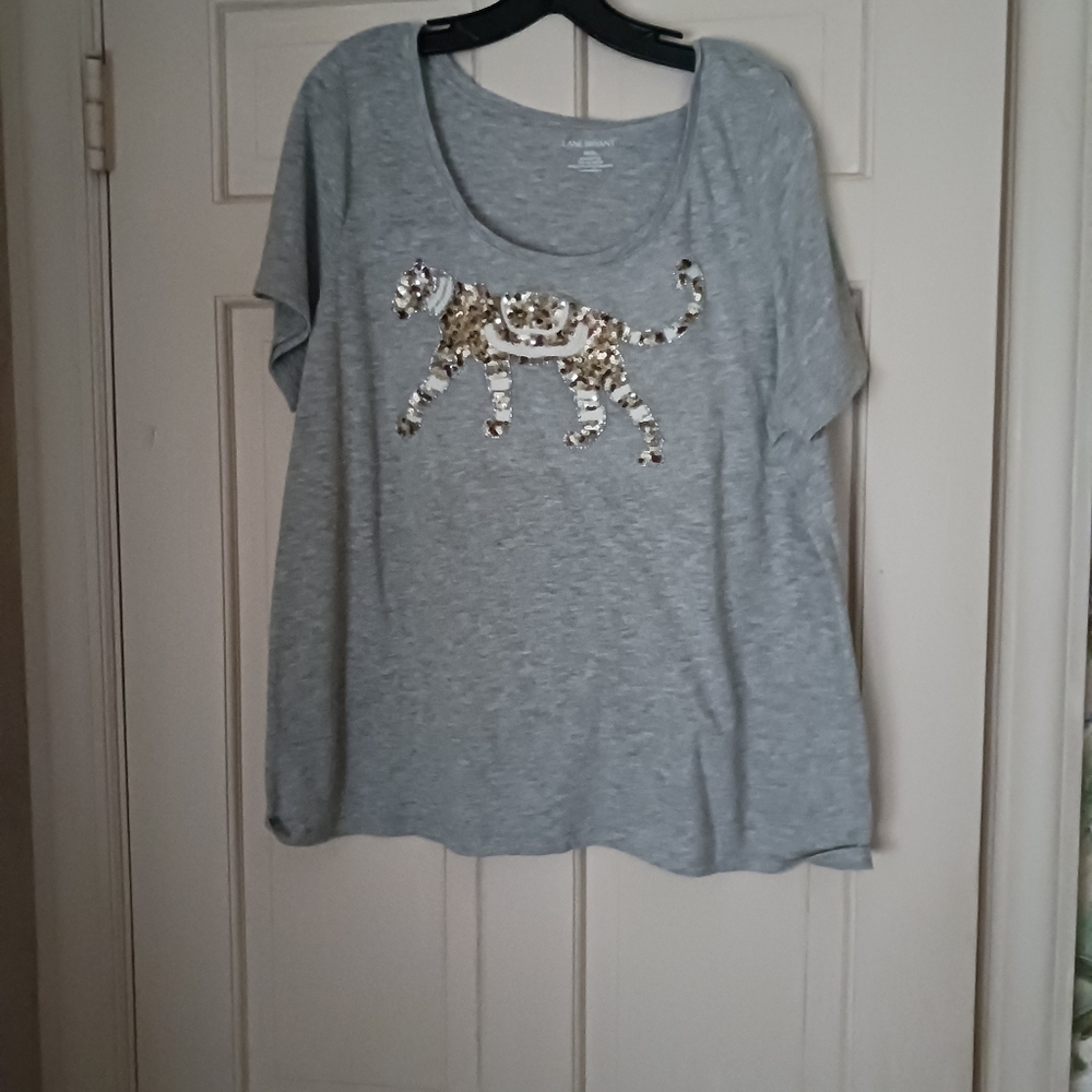 Lane Bryany Gray Cheetah Sequin design short sleeve size 18/20